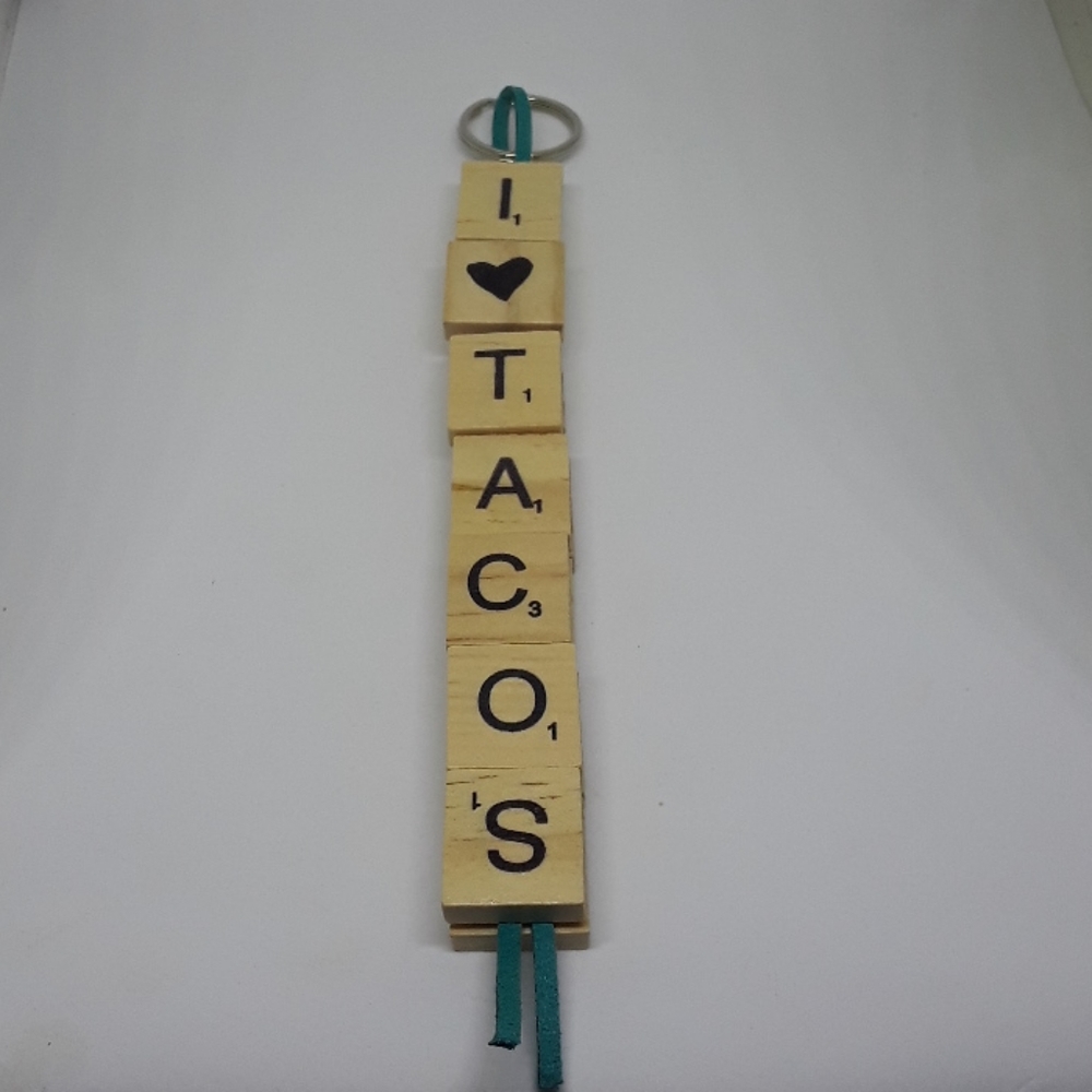 Handmade, I love tacos keychain